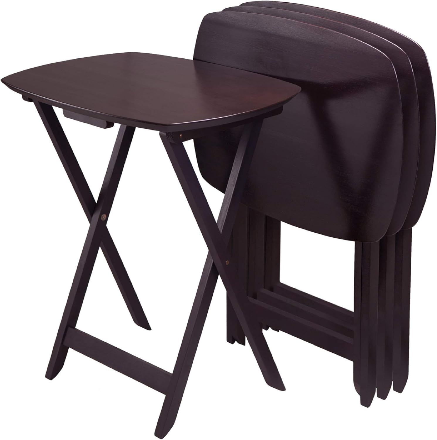 Contemporary Home Living Set of 4 Espresso Brown Wooden Folding Single Snack Tables 26”