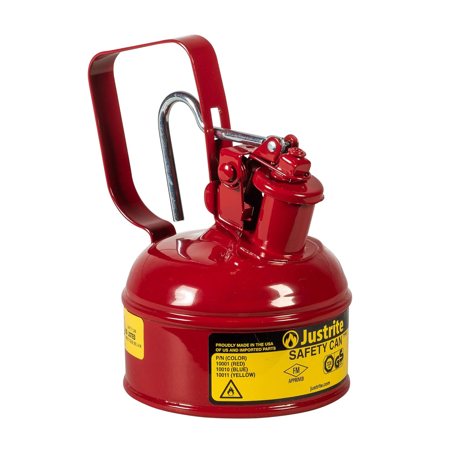 Justrite 10301 Type I Steel Flammables Safety Can, 4L Capacity, Red Pack of 2