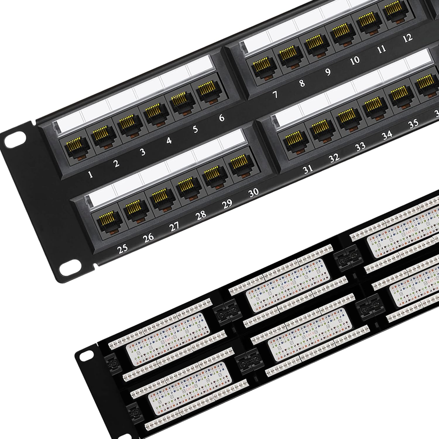 Patch Panel 48 Port Cat6 10G Support, Rapink Network Patch Panel UTP 19-Inch, Wallmount or Rackmount 1U Ethernet Patch Panel Punch Down Block for Cat6, Cat5e, Cat5 Cabling Pack of 2
