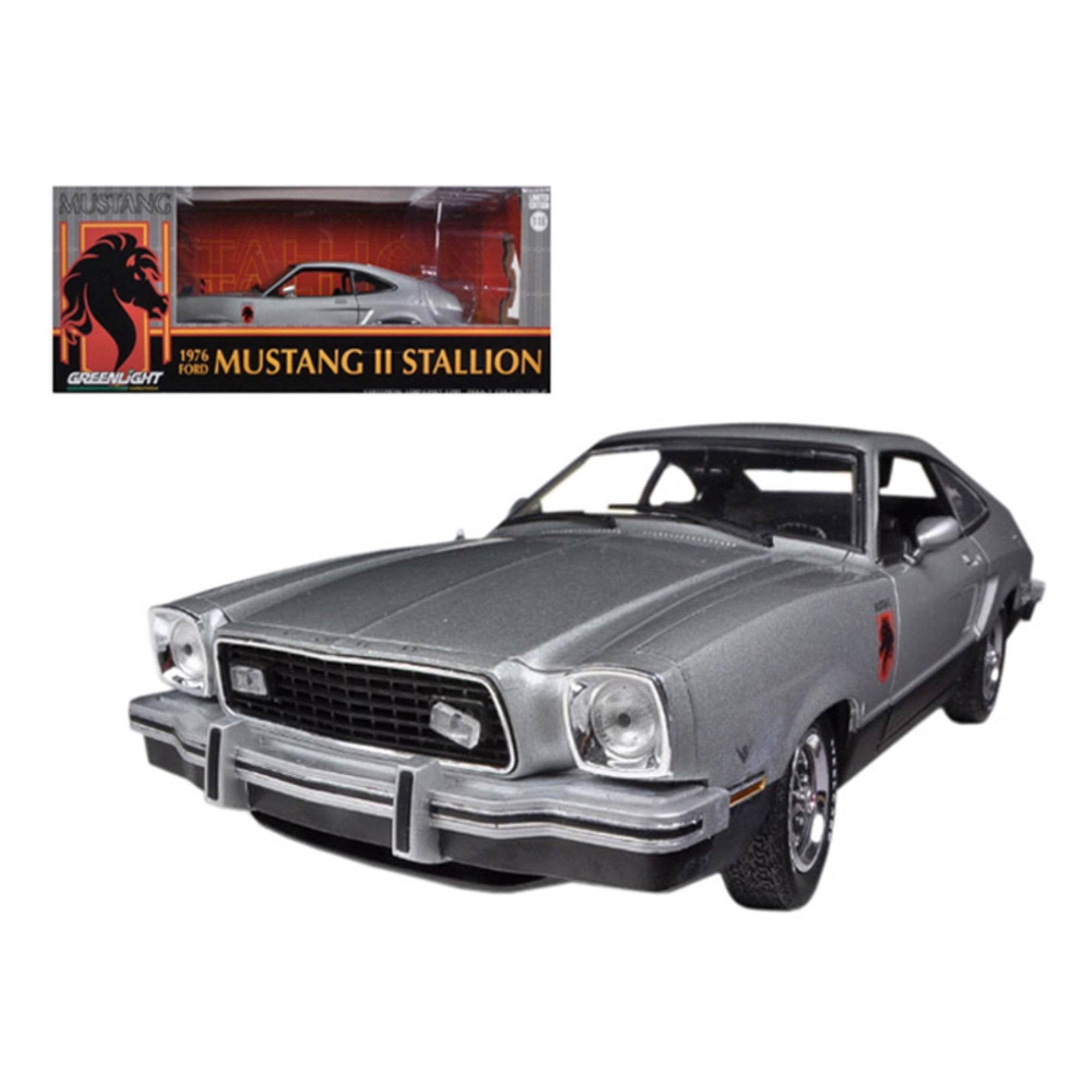 1976 Ford Mustang II Stallion Silver / Black 1/18 Diecast Car Model by Greenlight