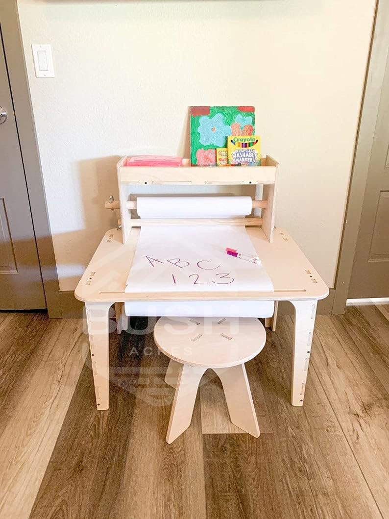 Bush Acres Montessori Craft Table - Kids Arts & Crafts - Toddler Craft Table with Stool - Montessori Wooden Furniture - Nursery Gift