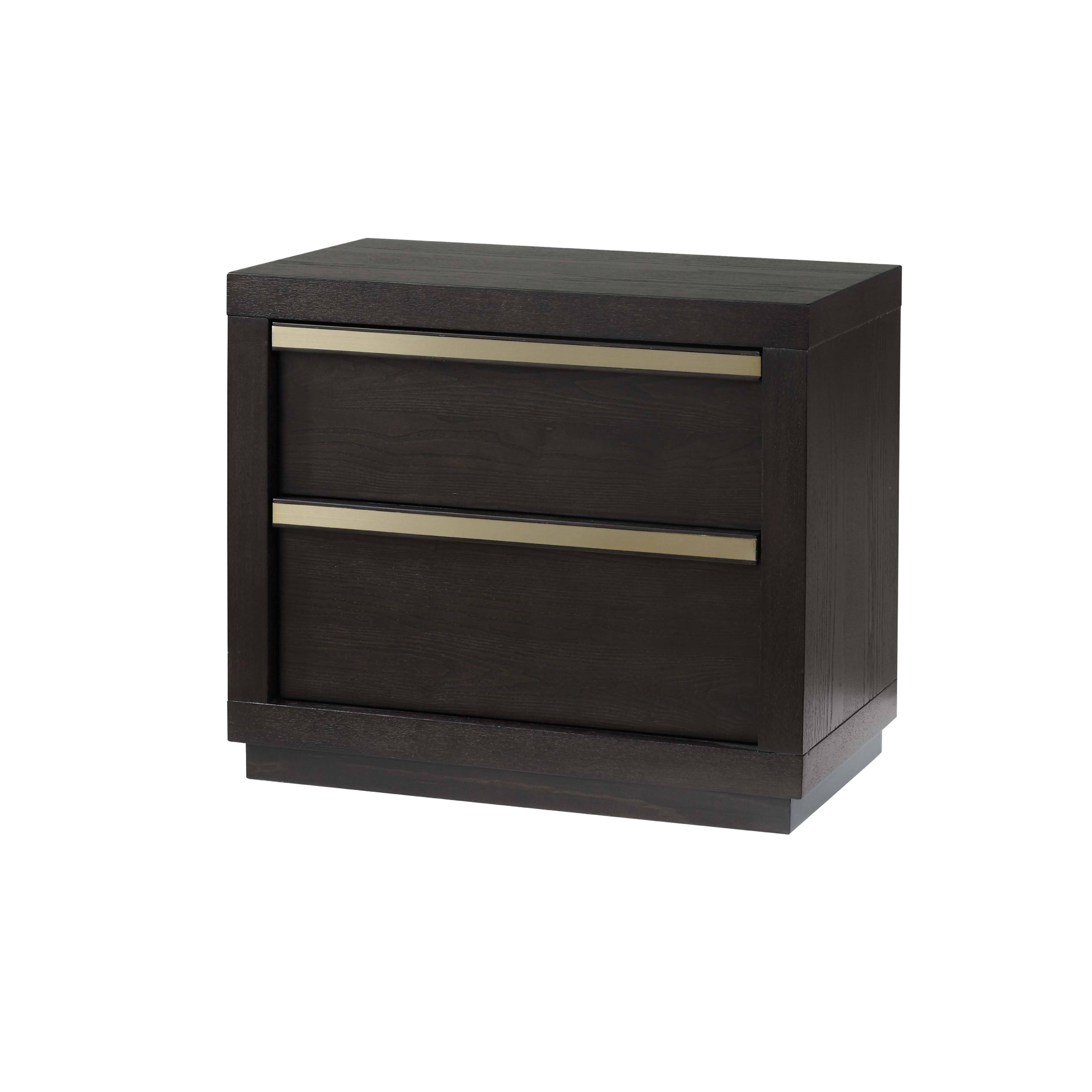 Benzara 2 Drawer Wooden Nightstand with Metal Accents and Plinth Base, Gray - Bm215349