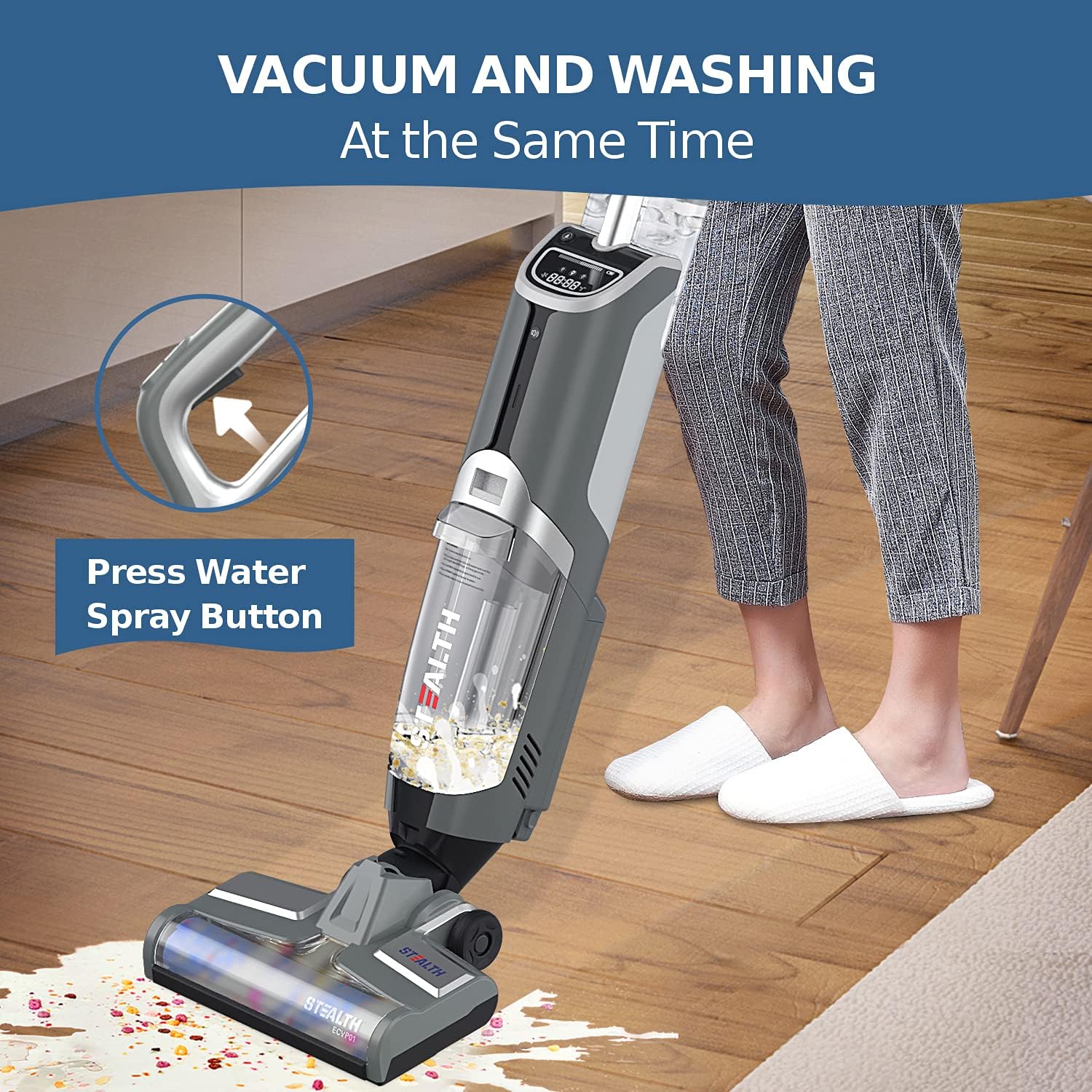 Stealth All in One Wet Dry Mop Lightweight Cordless Vacuum, Multi Surface Cleaner for Carpet, Hard Floors and Area Rug, Gray