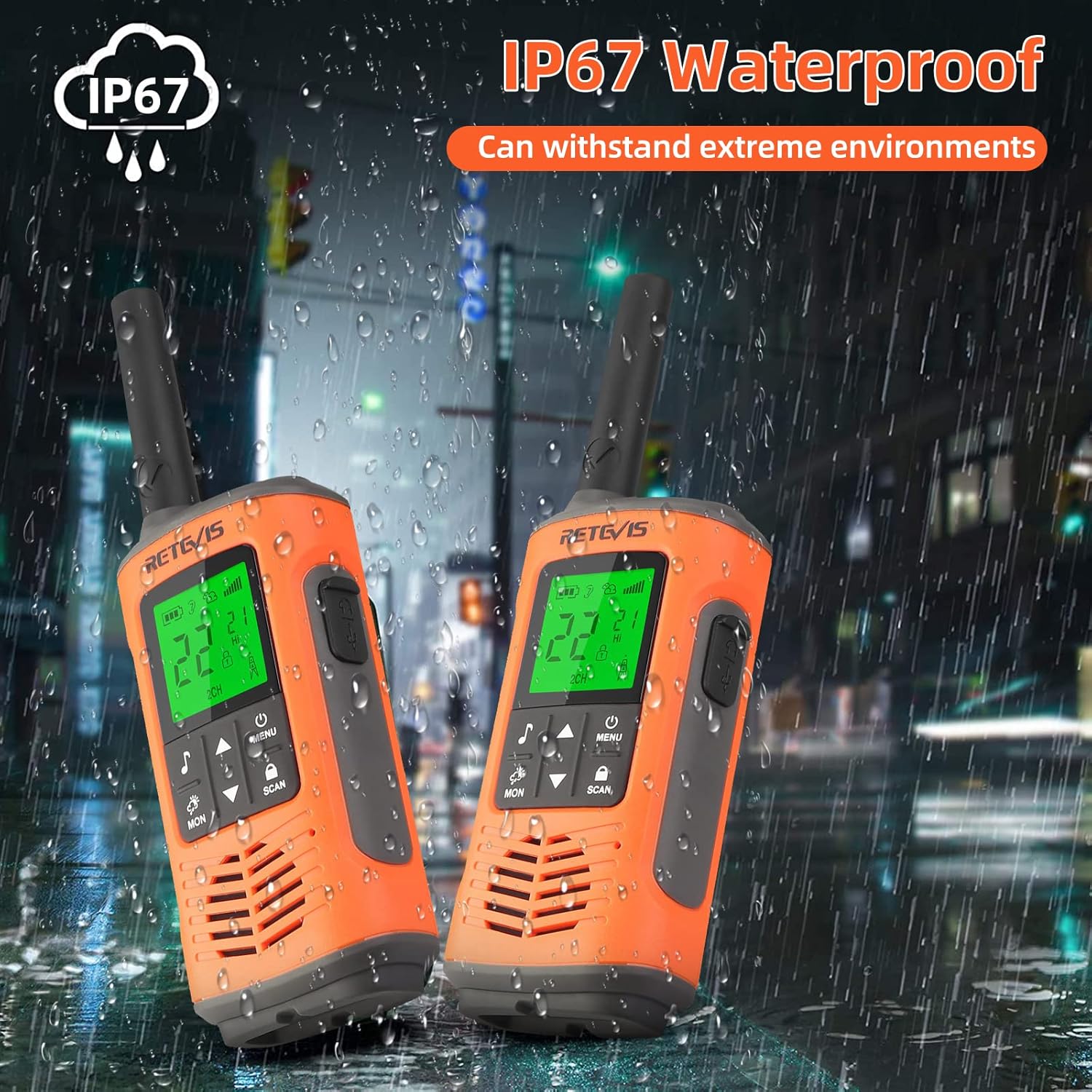 Retevis RT45P Waterproof 2 Way Radio, Long Range Walkie Talkie, IP67, 1000mAh, NOAA Weather Alert, SOS Alarm, USB-C, Rechargeable Two Way Radios for Kitesurfing, Beach(4 Pack)