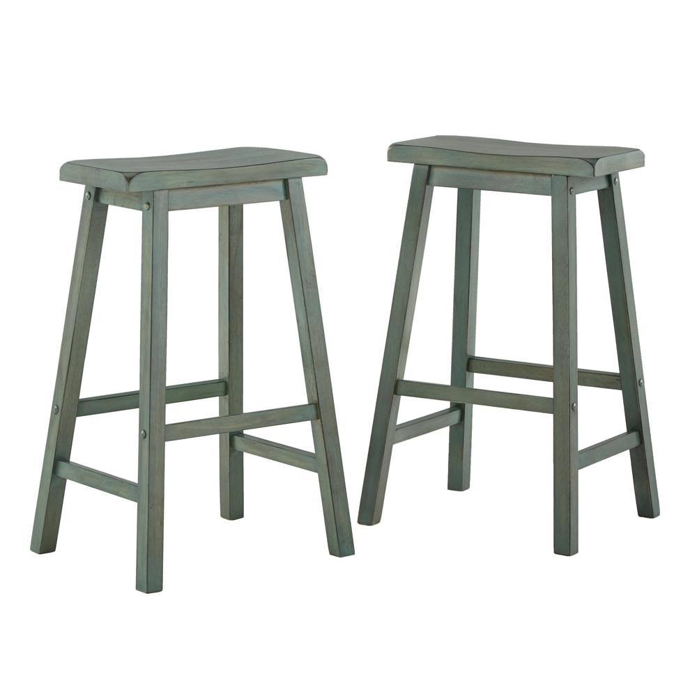HomeSullivan Antique Sage Saddle Seat 29 in. Bar Height Backless Stools (Set of 2)