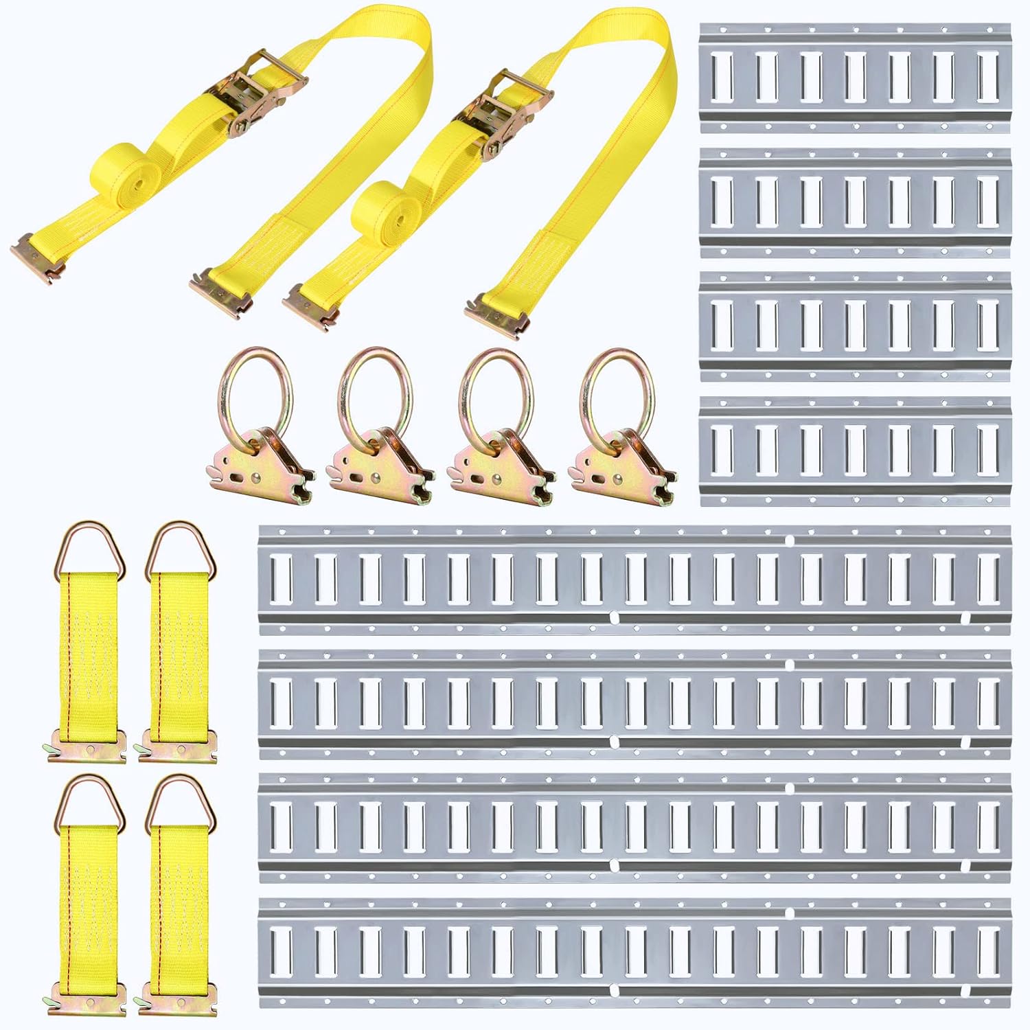 Trekassy E Track Tie-Down Kit - 18 Pieces: 8 Pack E-Track Rails & 10 E Track Tie-Down Accessories for Truck Bed, Trailers