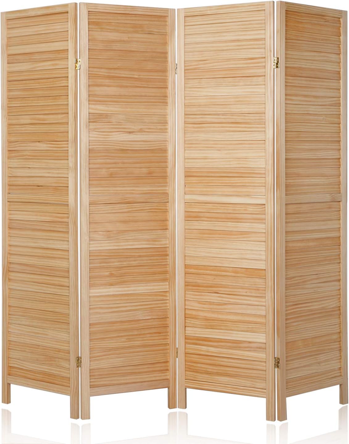 Bonnlo Upgraded Heavy Duty Folding Pine Wood Room Divider Screens, 6FT Tall Indoor Room Dividers and Folding Privacy Screens for Home Office, Restaurant, Bedroom (Natural, 4 Panel)