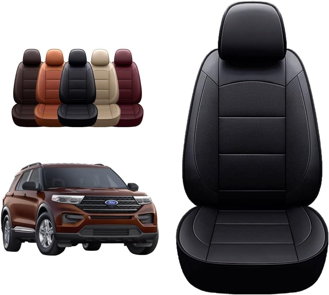 OASIS AUTO Custom Fit PU Leather Seat Covers Full Set Compatible with Ford Explorer 2016 2017 2018 2019 (Black)