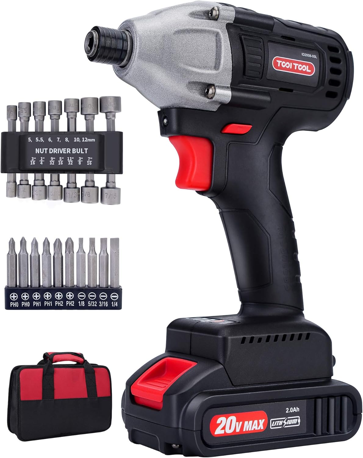 TOOI TOOL 20V Max Brushless Impact Driver, 1/4” Hex Cordless Impact Drill Kit with Lithium Ion Battery, 155 ft-lbs Torque, Variable Speed, 24-Piece Accessories Pack of 2