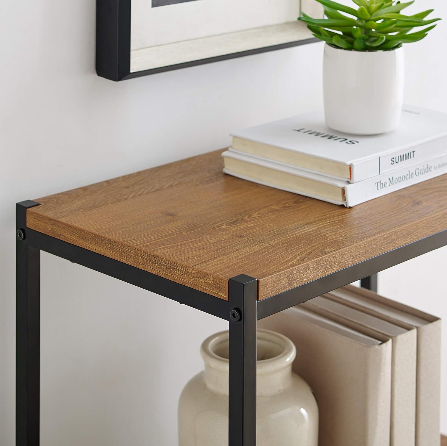 3 Tier Bookshelf by Aaron Furniture Designs Rustic Industrial Bookcase with Modern Open Shelves | Oak Brown Wood Look Accent Furniture Metal Frame | Storage Rack Shelf Unit | Bathroom | Living Room