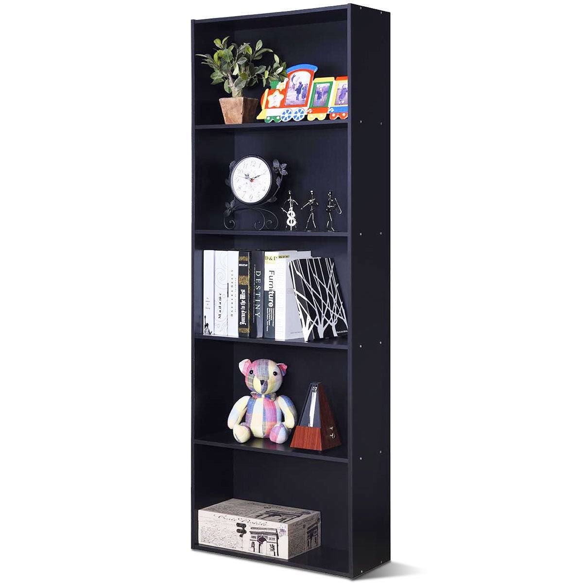 Costway 5-Shelf Storage Bookcase Modern Multi-functional Display - Black