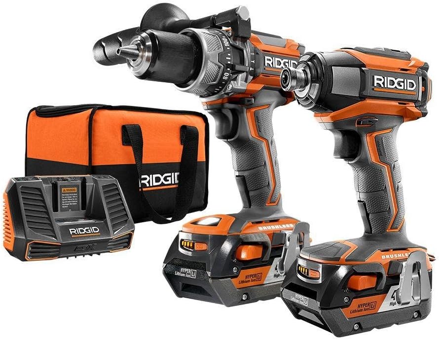 Ridgid 18-Volt Gen5X Lithium-Ion Cordless Brushless Hammer Drill and Impact Driver Combo Kit with (2) 4.0Ah Batteries