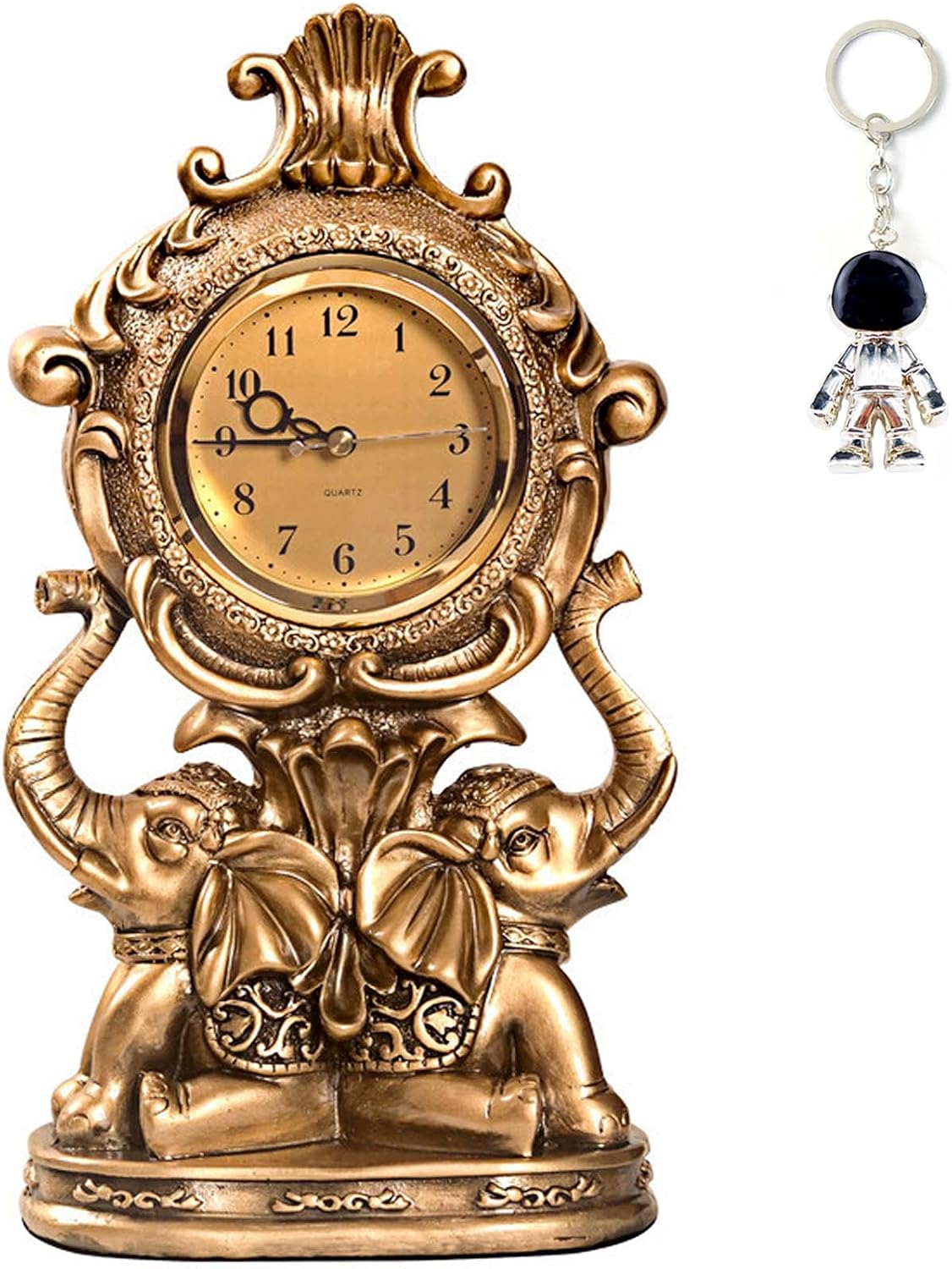 Desk Clock for Mantle Decor,Vintage Elephant Table Clock Battery Operated,Elephant Statue Mantel Clock for Living Room,Shelf,Fireplace,Home,Table Top Decor