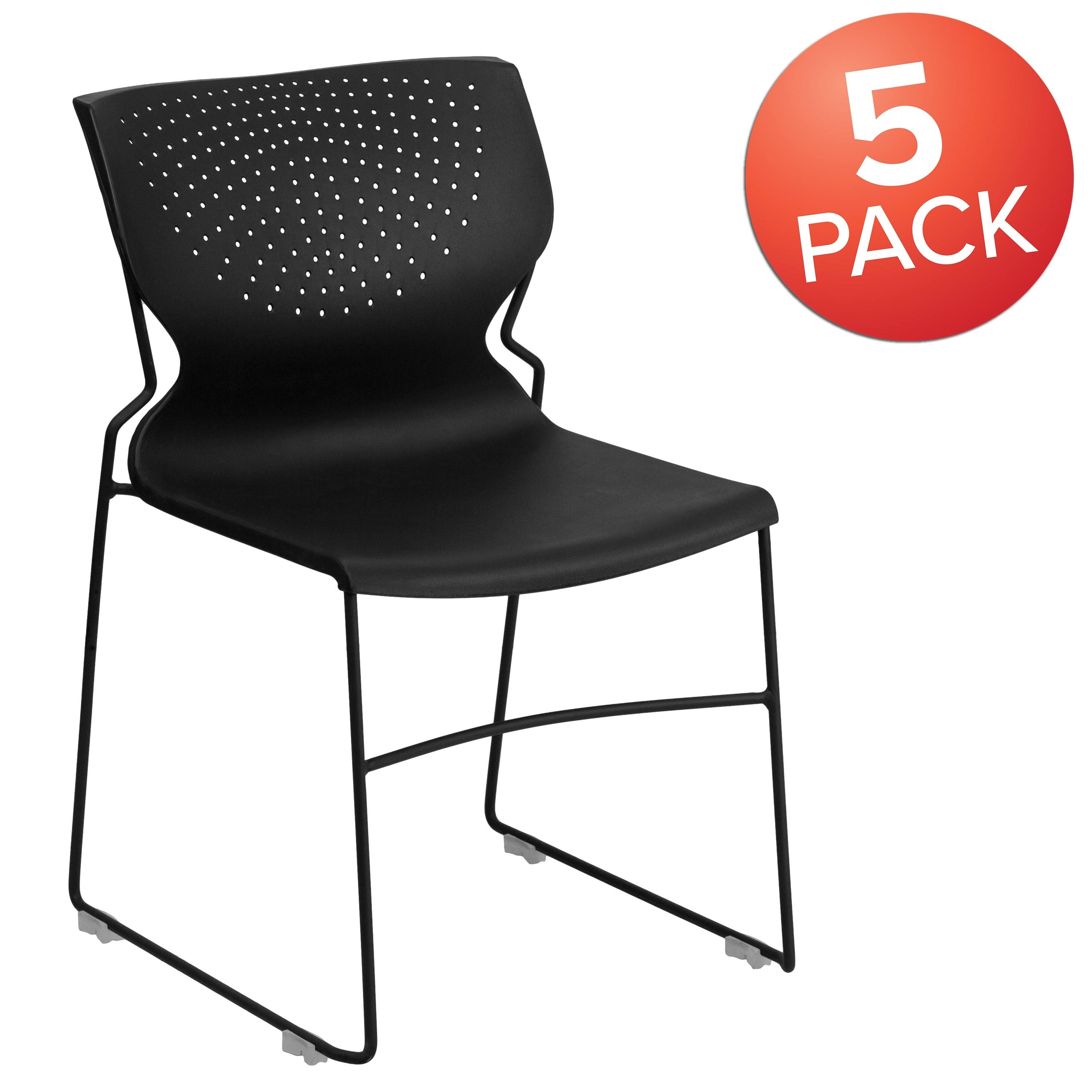 Lancaster Home 5 Pack 661 lb. Capacity Full Back Stack Chair with Powder Coated Frame Orange