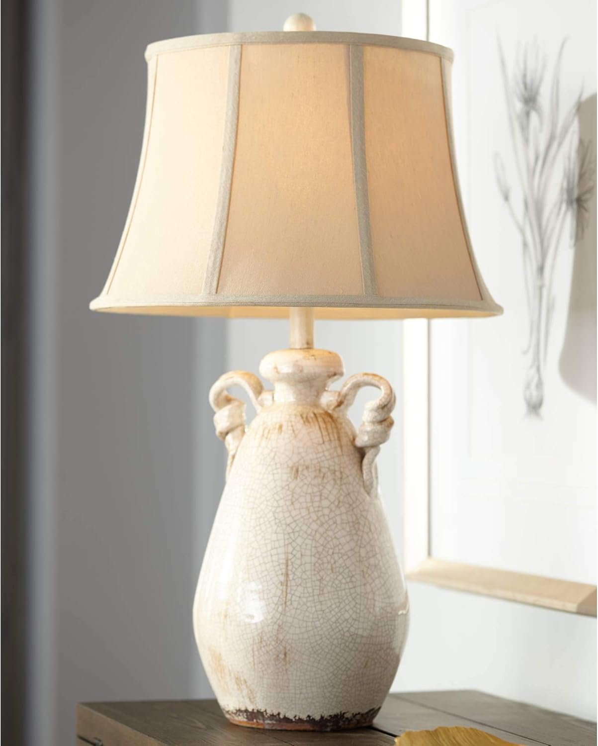 Isabella Country Cottage Jar Accent Table Lamp Rustic Ivory Ceramic Milk Crackle Beige Bell Shade Decor for Living Room Bedroom House Bedside Nightstand Home Reading Family - Regency Hill
