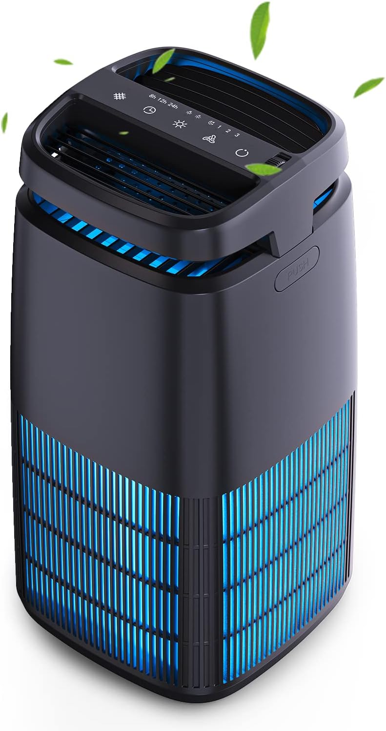 Air Purifiers POMORON Air Purifier With Active Negative Ion and H13 Hepa Filter 0.3 Microns Particles Such As Smoke Dander Hair Air Cleaner For Home Bedroom Office Kitchen- Black