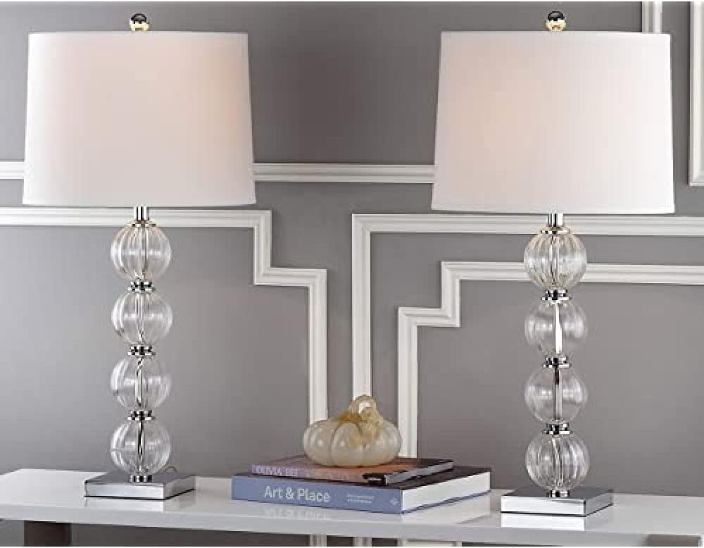 Safavieh Lighting Collection Amanda Crystal Globe/ Black Shade 30-inch Bedroom Living Room Home Office Desk Nightstand Table Lamp (Set of 2) - LED Bulbs Included