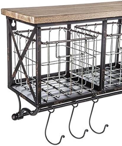 Black Metal & Wood Shelf with Baskets, Chalkboards & 8-Hooks coffee bar shelf bathroom organizational shelf
