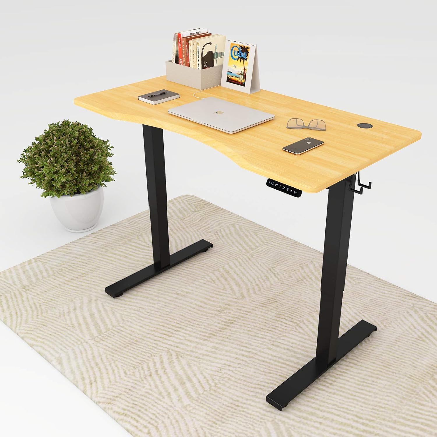 Coolvie Electric Standing Desk, 52x28 Inch Whole-Piece Board Adjustable Height Desk, Sit Stand Computer Desk for Home Office, Easy Assembly in Minutes, Solid Black Frame/Espresso Top