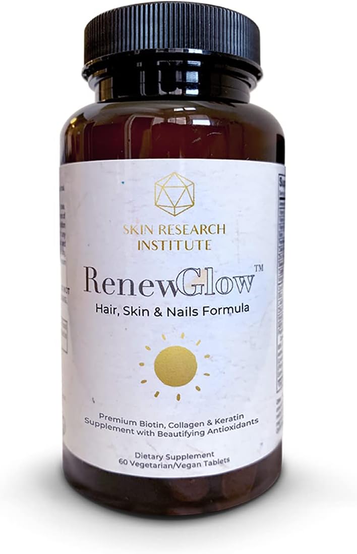 Skin Research Institute Renewglow Biotin Supplement (5000 mcg), Collagen & Keratin, Fights Biotin Deficiency, Thicker Hair, Healthier Skin, Stronger Nails, Helps Your Body Produce Collagen Pack of 2