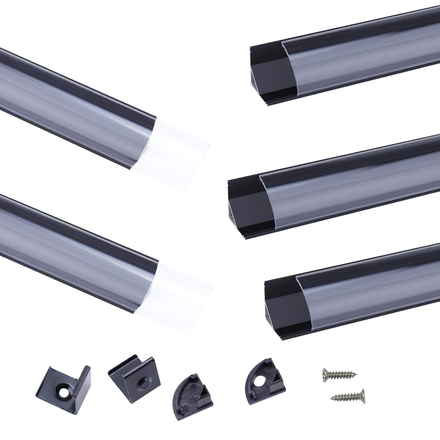 Muzata 5Pack 3.3FT/1M Silver LED Channel System with Crystal Transparent Anti-UV Sun Protection Cover Lens, Aluminum Extrusion Profile Housing Track V1SW 1M WT UV1