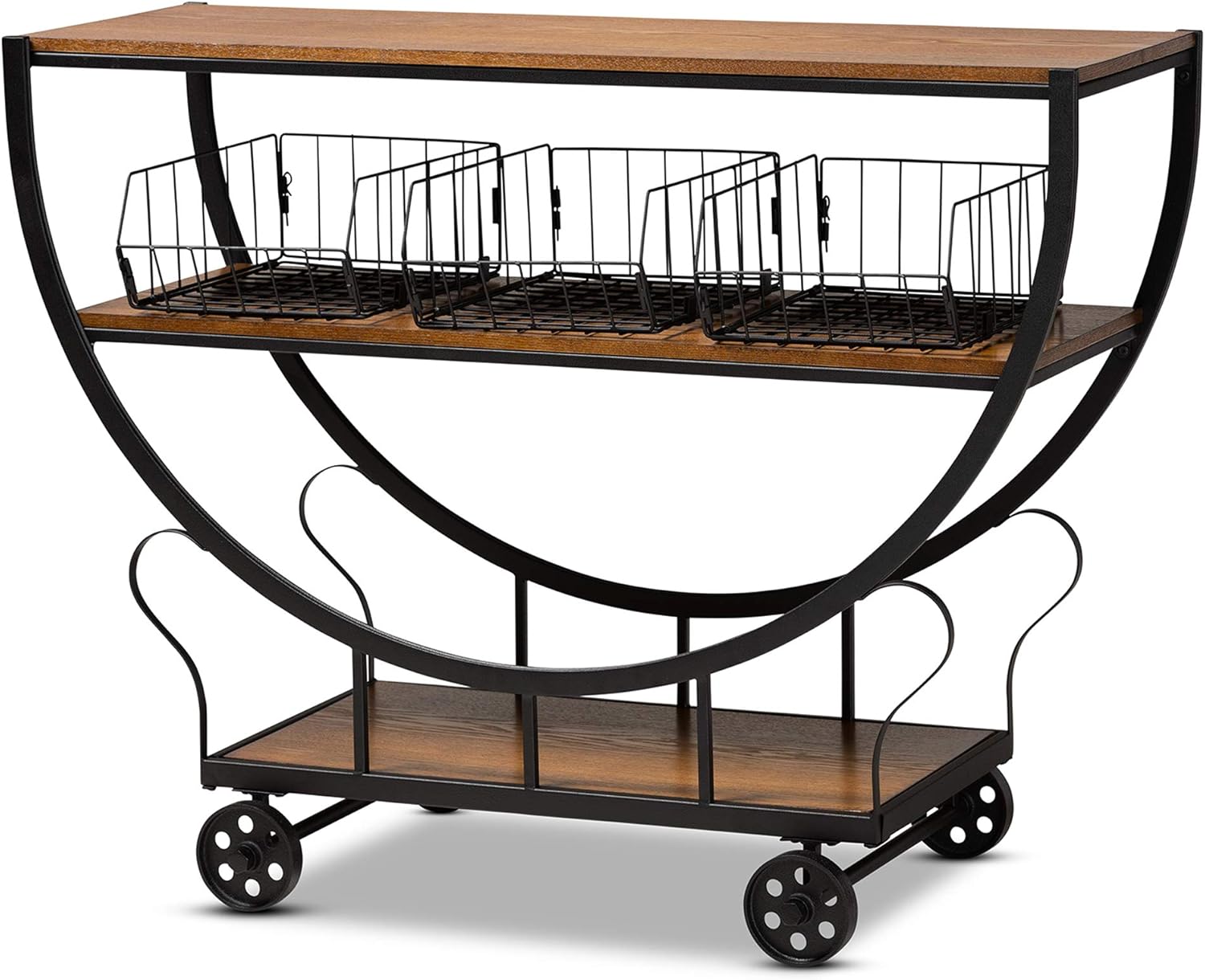 Baxton Studio Console Cart, Walnut brown/black