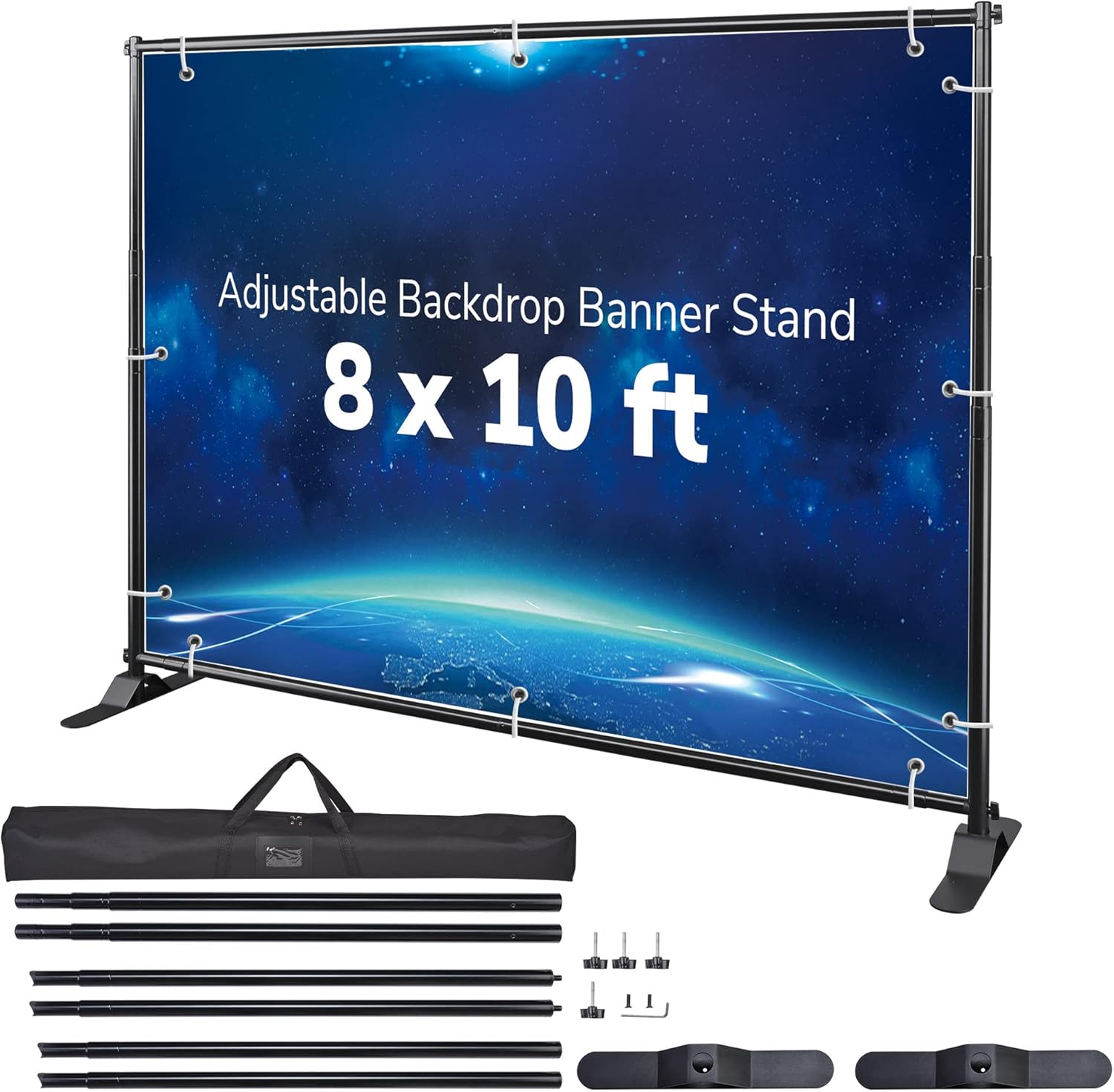 WinSpin 8x10 Ft Telescopic Step and Repeat Heavy Duty Backdrop Banner Stand with Carry Bag Photo Wall Exhibitor Display