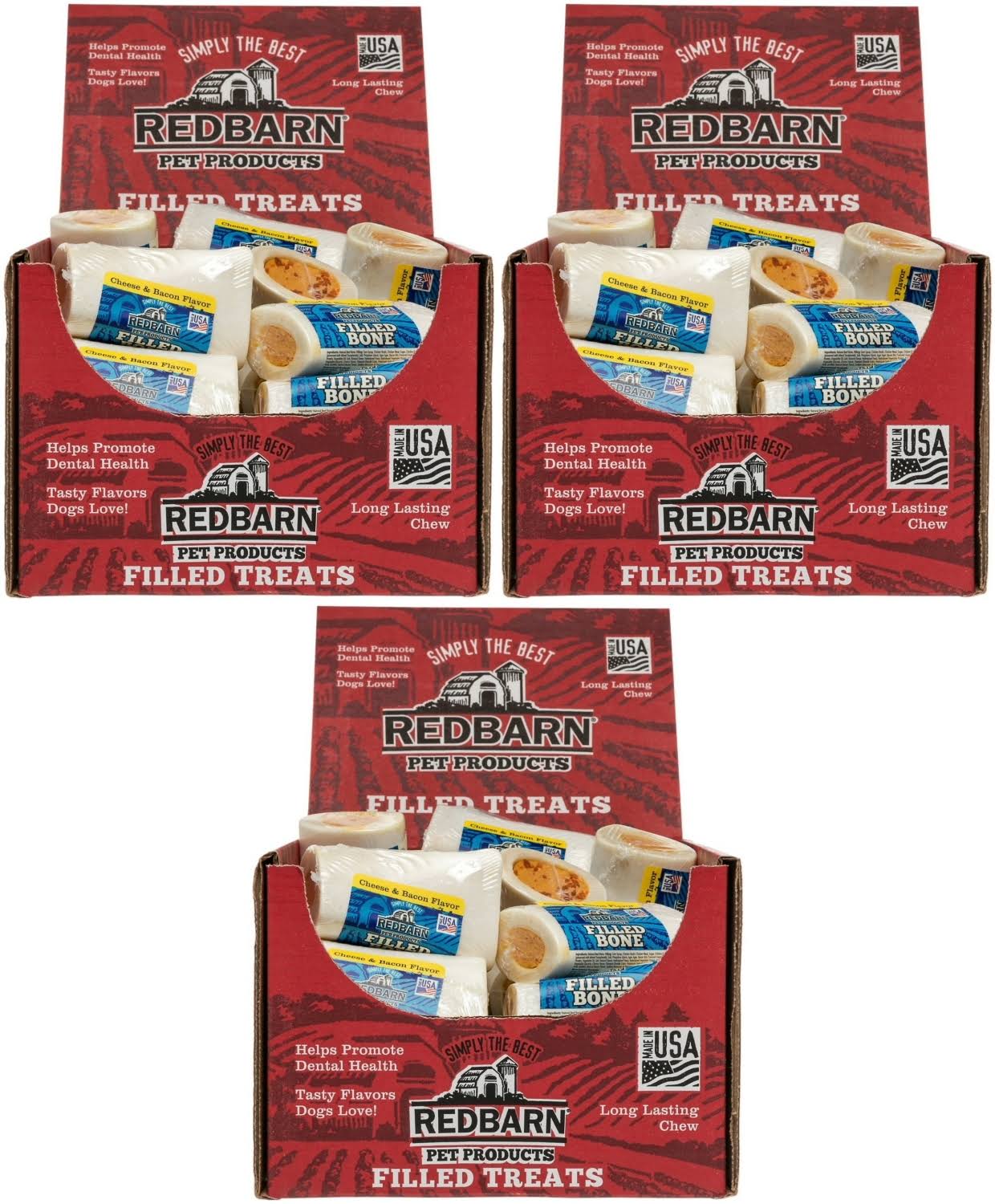 Redbarn 3in Small Filled Bone Cheese N Bac 60 ct (3X20 ct Case)