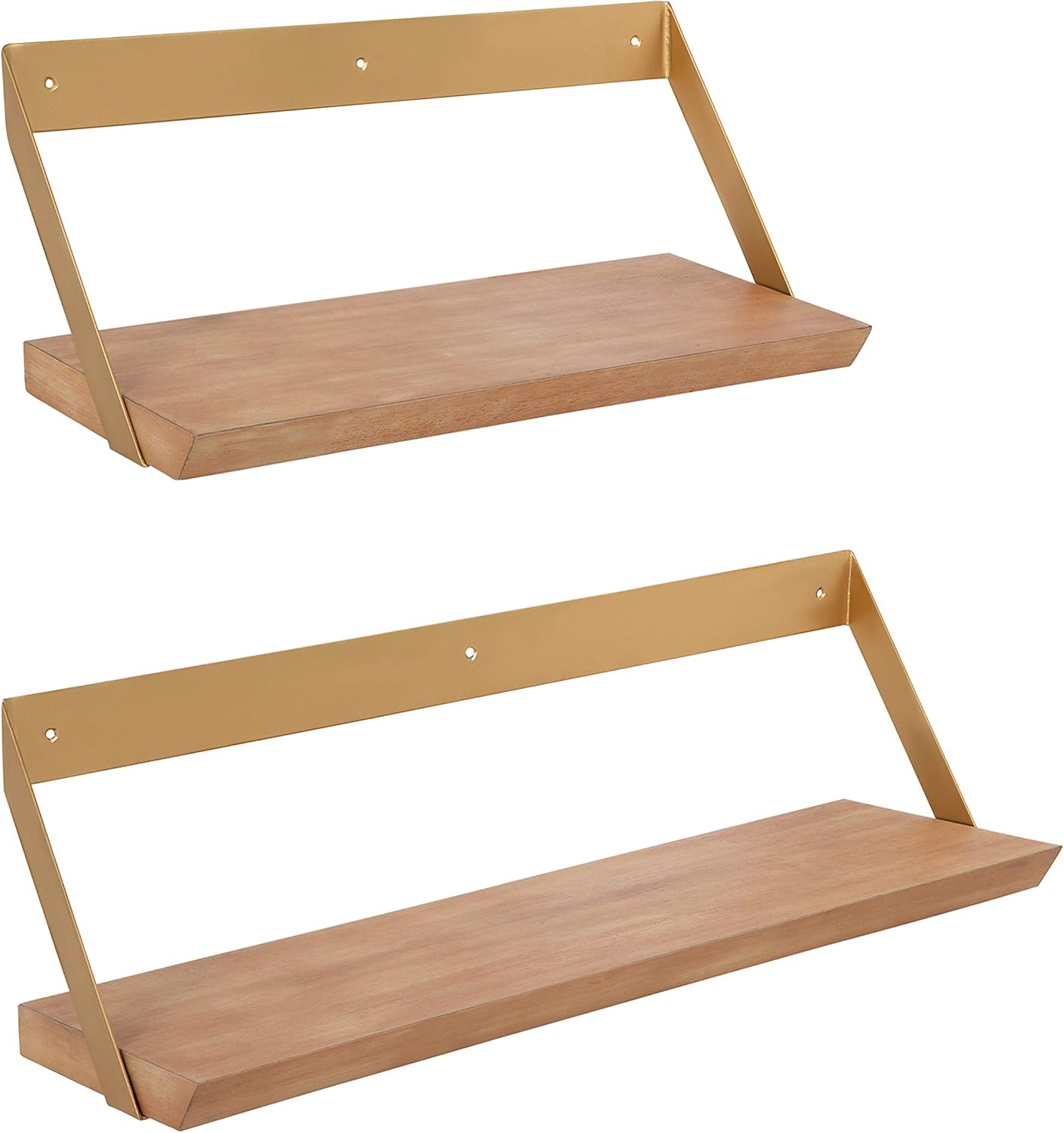 Kate and Laurel Rowan Rustic Floating Wall Shelf, Set of 2, Rustic Caramel and Raw Iron, Decorative Farmhouse Floating Wall Storage Pack of 2