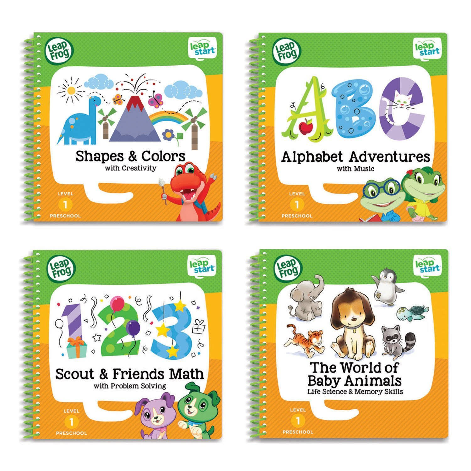 Leapfrog LeapStart Preschool 4-in-1 Activity Book Bundle with ABC, Shapes u0026 Colors, Math, Animals
