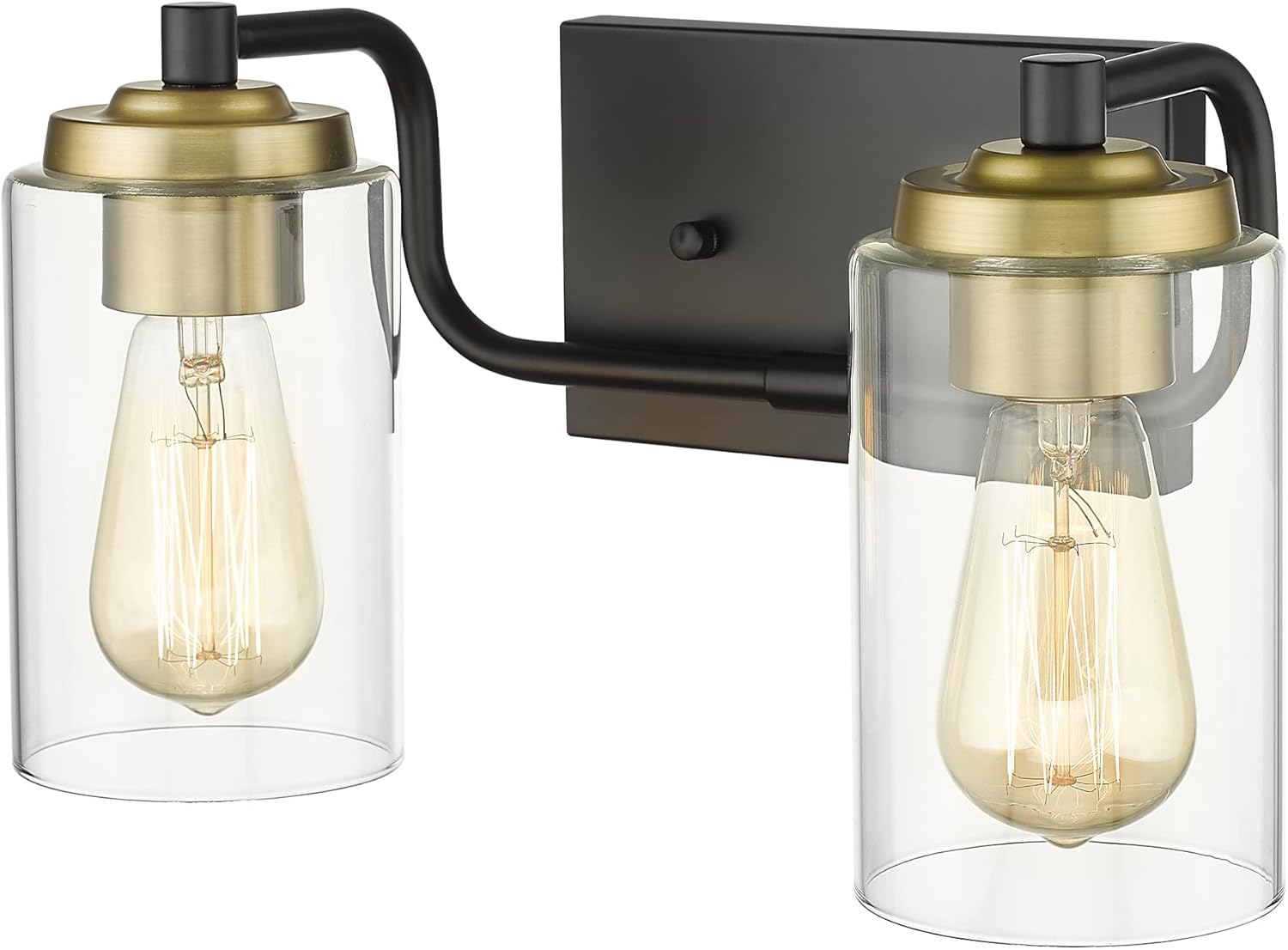TOUNISAR Vintage Bathroom Vanity Light Fixtures - 2-Light Farmhouse Vanity Lighting with Clear Glass Shade, Bathroom Lights Over Mirror in Matte Black and Brushed Brass Metal Finish, V9025-2 BK+BR