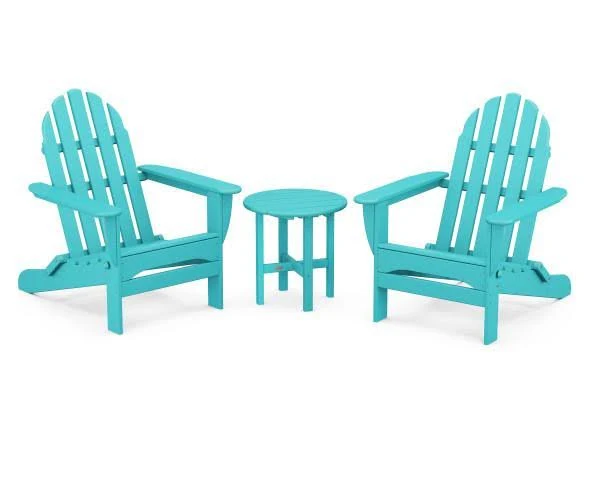 POLYWOOD Classic Folding Adirondack 3-Piece Set - Pacific Blue