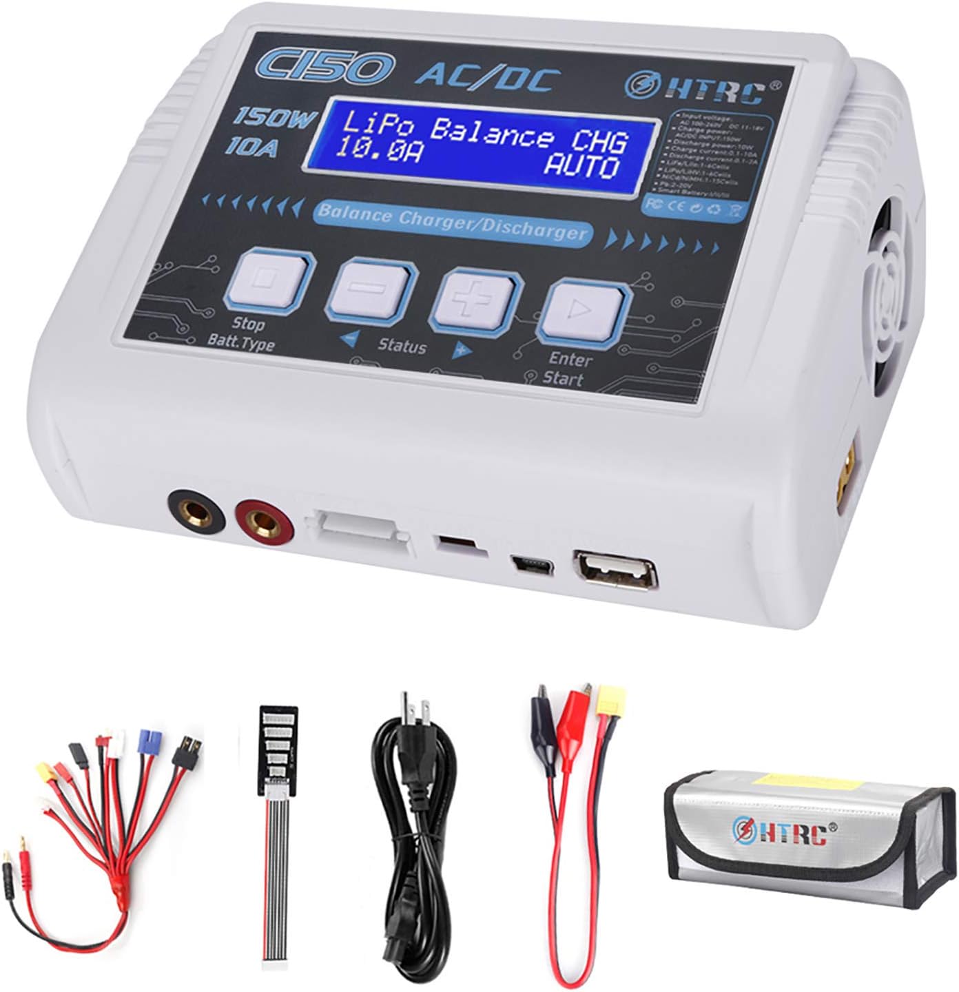 HTRC LiPo Battery Charger RC Balance Fast Charger Discharger 150W 10A AC/DC C150 Battery Chargers for 1-6S Life Li-ion LiHV NiCd NiMH PB Smart Battery (Black) Pack of 2