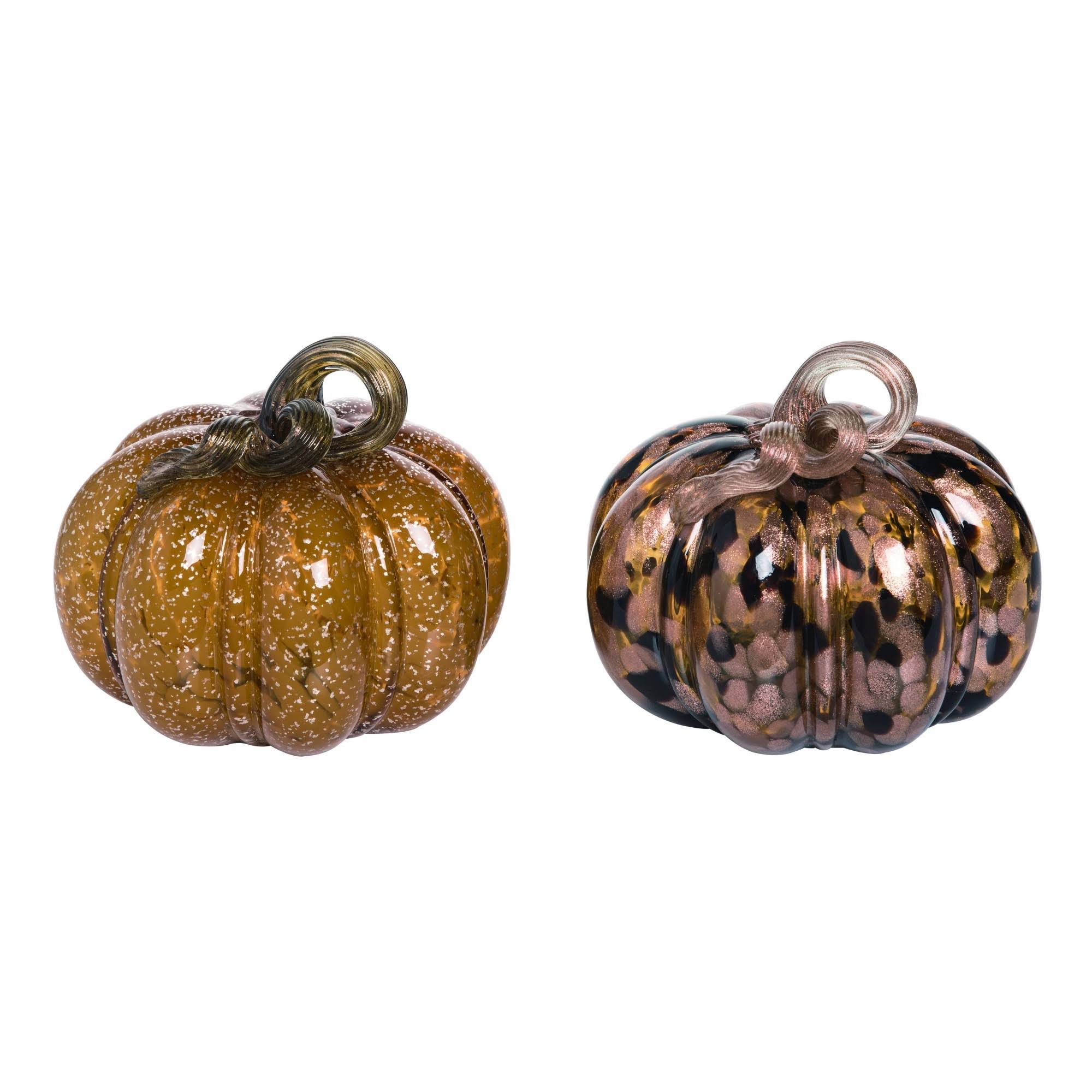 Transpac Glass 7 in. Multicolor Fall/Harvest Glamour Pumpkin Set of 2