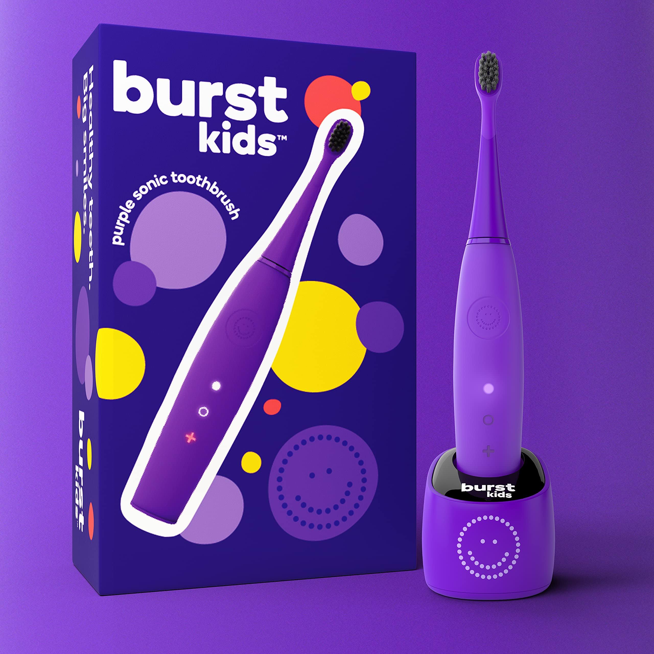 BURSTkids Electric Toothbrush with Soft Charcoal Black Bristles, Small Head u0026 Comfort Grip, 2 Minute Built in Timer, for Kid