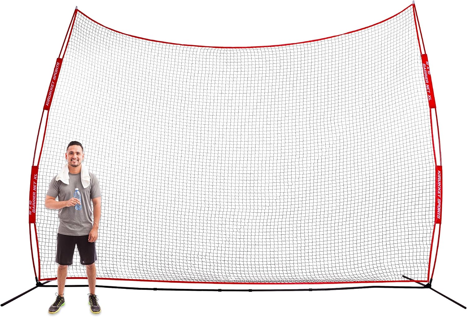 Rukket XL 16x10ft Barricade Backstop Net, Indoor and Outdoor Lacrosse, Basketball, Soccer, Field Hockey, Baseball, Softball Barrier Netting for Backyard, Park, and Residential Use