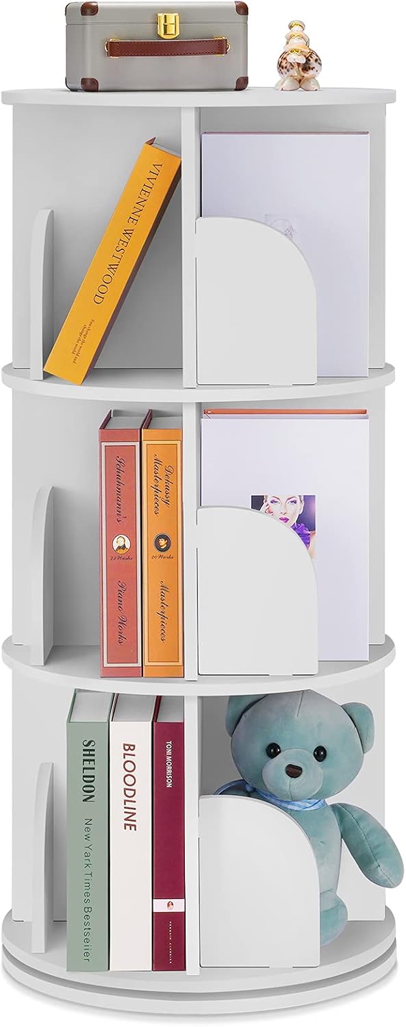 NAIYUFA Rotating Bookshelf 360 Display Floor Standing Bookcase Storage Rack for Kids&Adults Multi-Functional Bookshelf Organizer