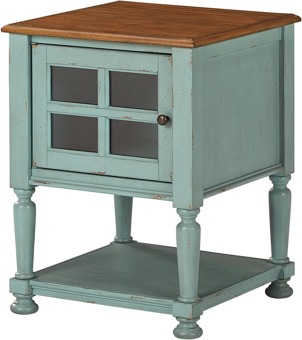 Signature Design by Ashley Mirimyn Farmhouse Accent Cabinet End Table, Teal & Brown