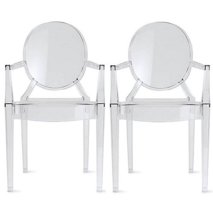 2xhome Set of 2 Dining Chair with Arms Molded Transparent Stacking Plastic for Home Restaurant Office Desk Kitchen - Clear
