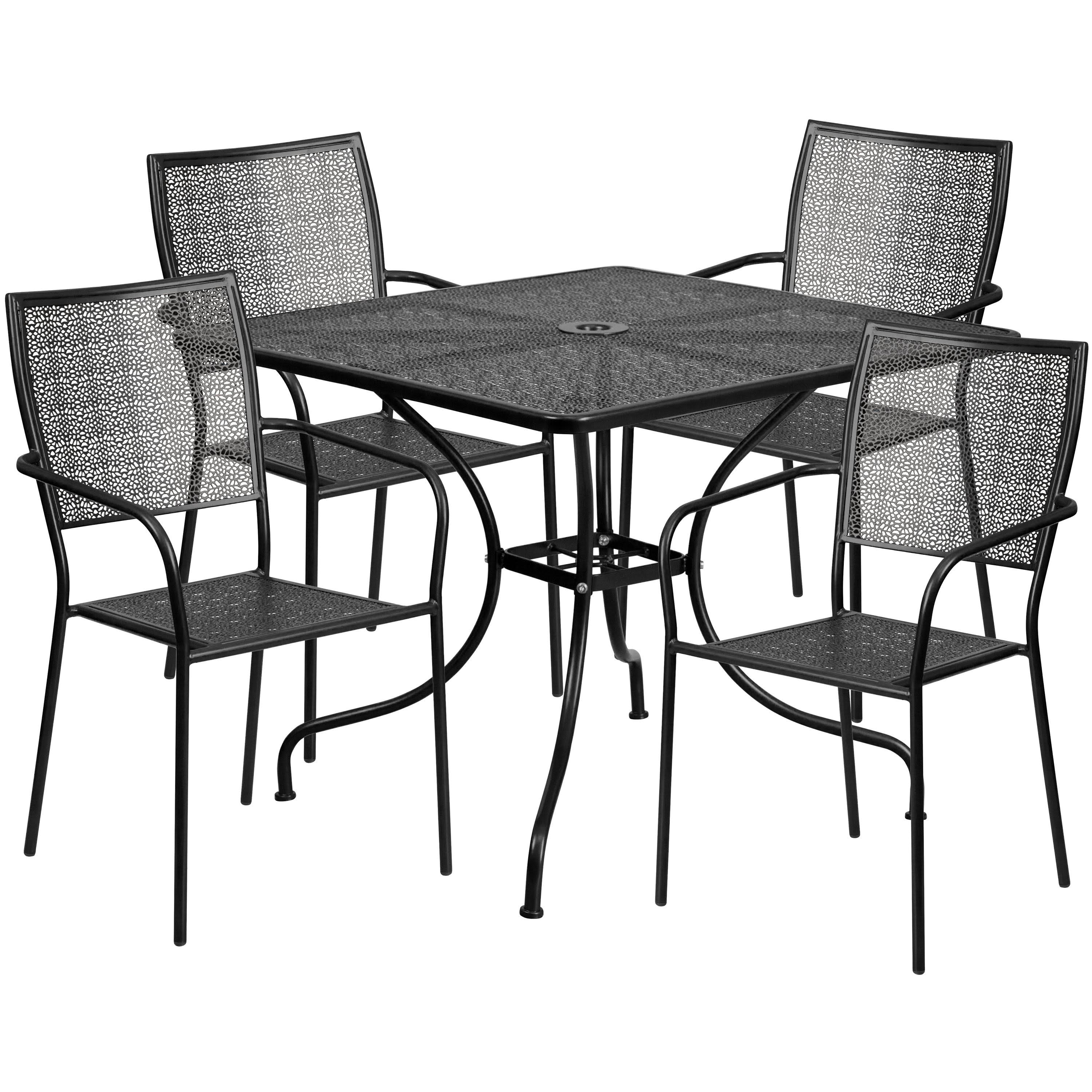 35.5&& Square Black Indoor-Outdoor Steel Patio Table Set with