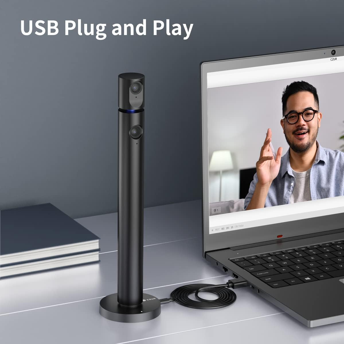 CZUR Halo Streaming Dual Webcam 1080P with Microphone, Professional USB Web Camera, 90&deg; View Computer Camera, Plug & Play, Compatible with Windows/Mac, for Skype/TikTok/YouTube/Yahoo Messenger/Zoom