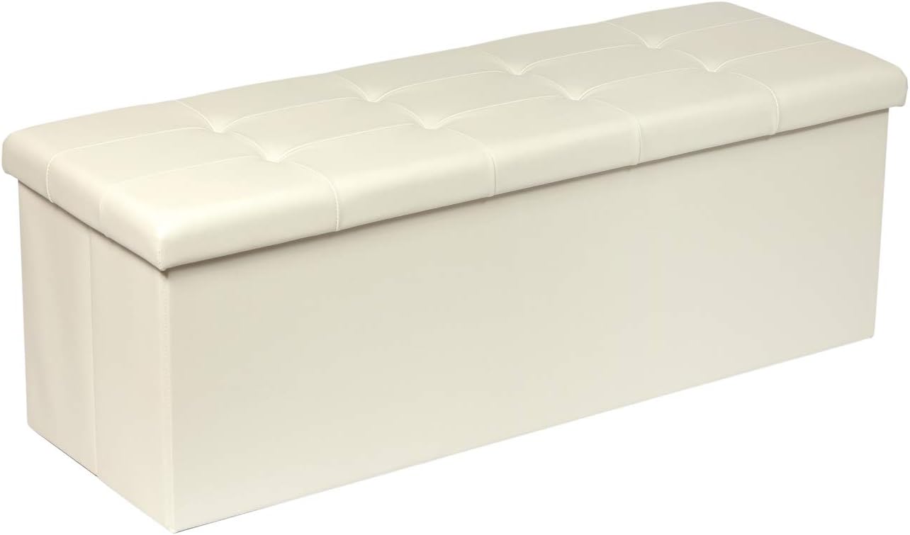 Generate PINPLUS Folding Storage Ottoman Bench with Tray,Faux Leather Long Storage Chest Footrest Seat Black (43.3inch Lx15 Wx15 H) Pack of 2