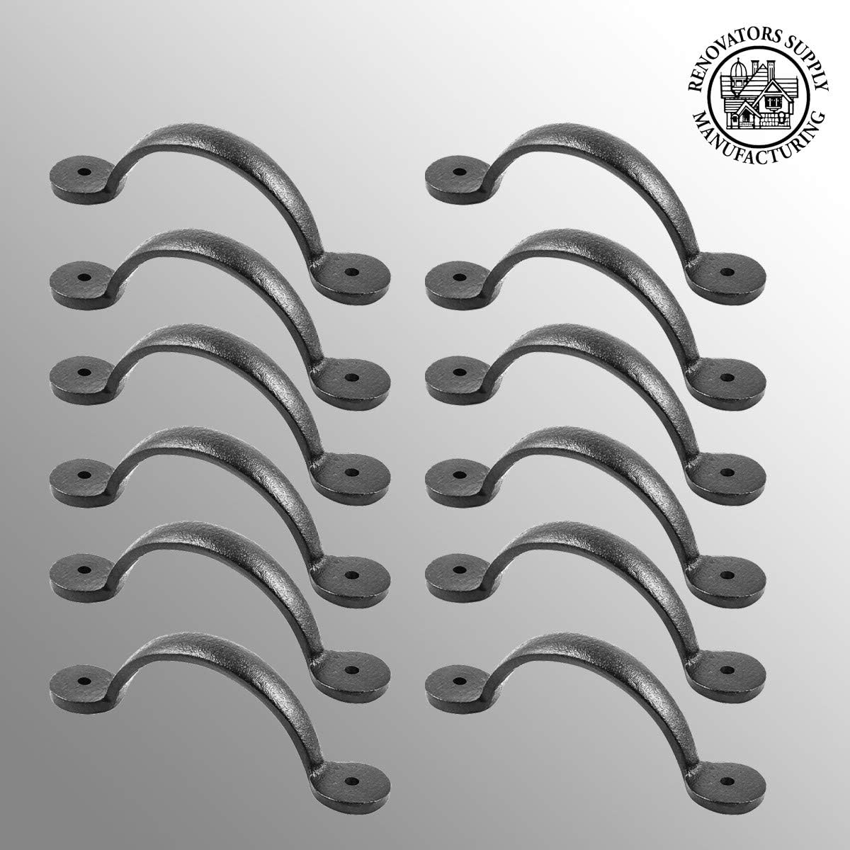 Renovators Supply Black Drawer Or Cabinet Door Pull Wrought Iron 4 7/8 Inch Antique Design Cabinet Or Drawer Handle Powder Coat Finish Includes Mounting Hardware Pack Of 12