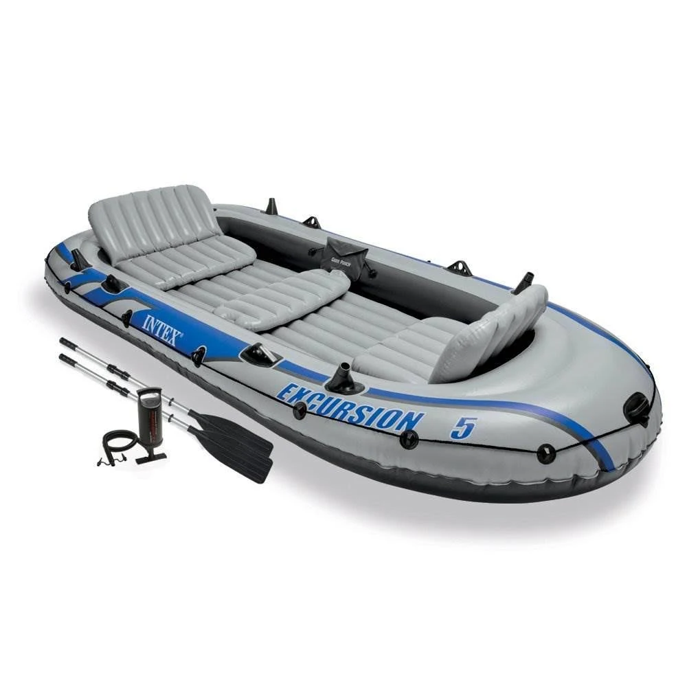 Intex Excursion 5 Person Inflatable Rafting and Fishing Boat w/ 2 Oars (2 Pack)