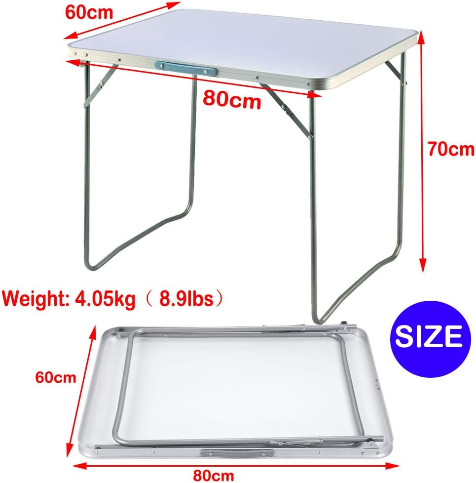AUTOFU Folding Table, Portable Picnic Table Come with Carrying Handle Withe Square, 80cm Lenth Camping Picnic Table, Fold Up Computer Table for Game Pack of 2