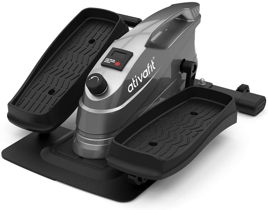 ATIVAFIT Under Desk Elliptical Bike, Pedal Exerciser, Mini Elliptical Machine with Non-Slip Pedal, Display Monitor and Adjustable Resistance, Compact Home Office Trainer Fitness Peddler