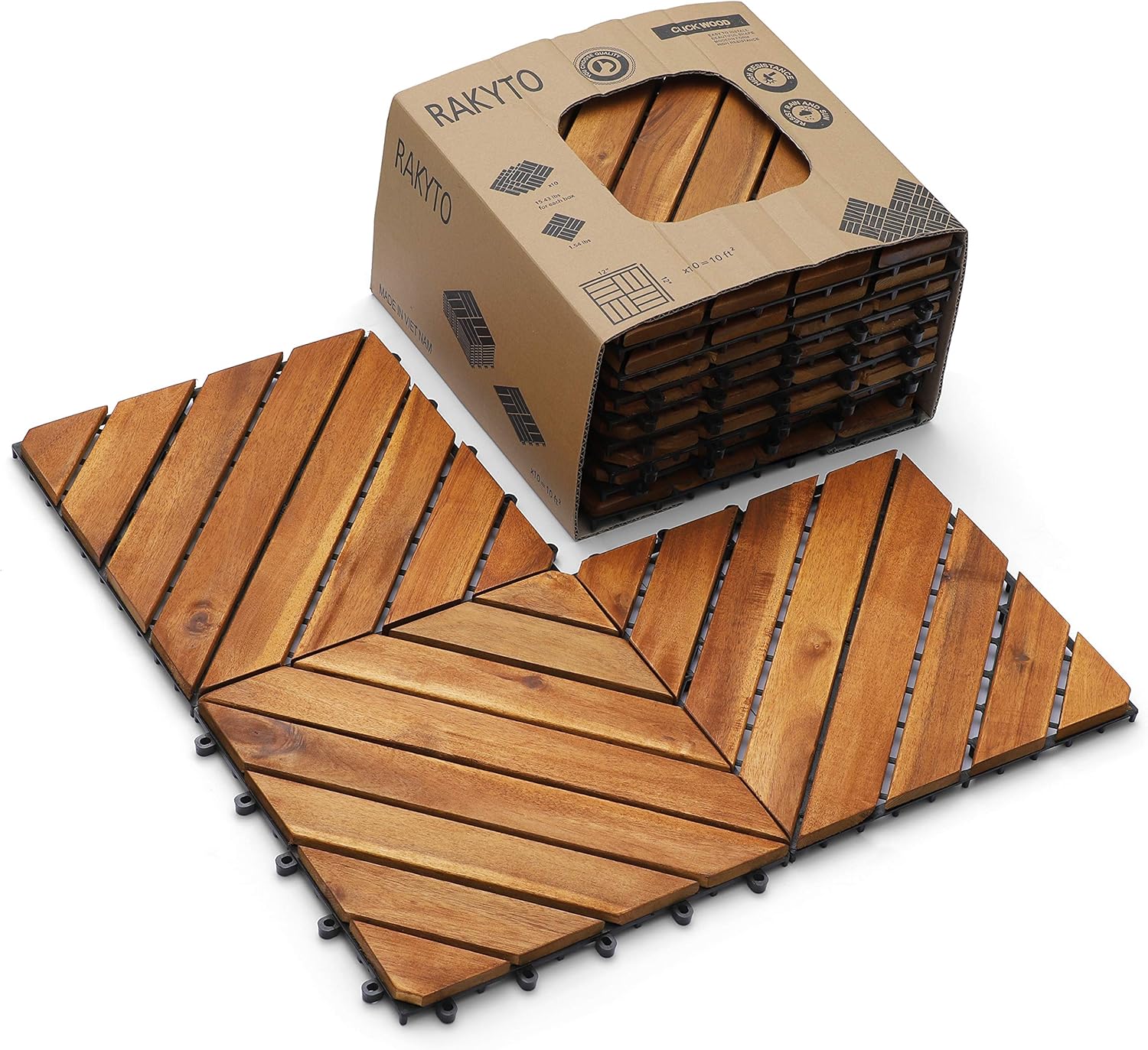 Wood Interlocking Flooring Tiles (Pack of 10, 12