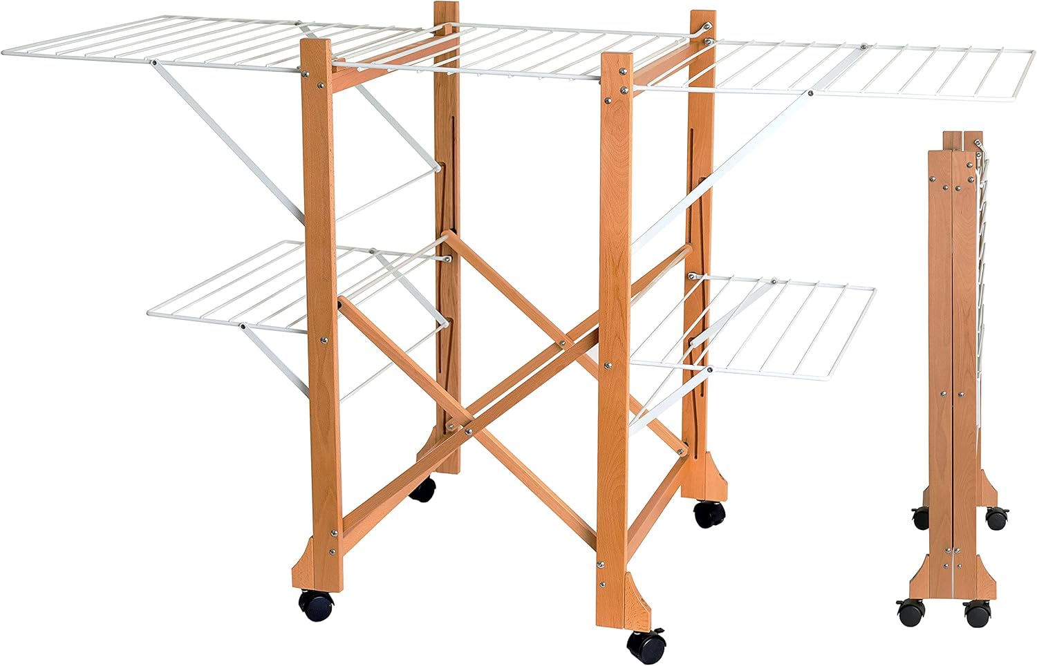 Foldable Clothes Drying Rack | Collapsible Drying Racks for Laundry | Extra Large and Heavy Duty Clothing Drying Rack with Iron Wires and Wooden Legs and 2 Levels with 91 Ft Drying Area, by Scandinaf