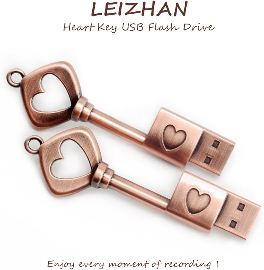 LEIZHAN 5 Pack 64GB Love Heart Key Flash Drive Vintage Thumb Drive Metal Jump Drive Cute Memory Stick Retro USB Stick Pendrive Gift U Disk Pack of 2