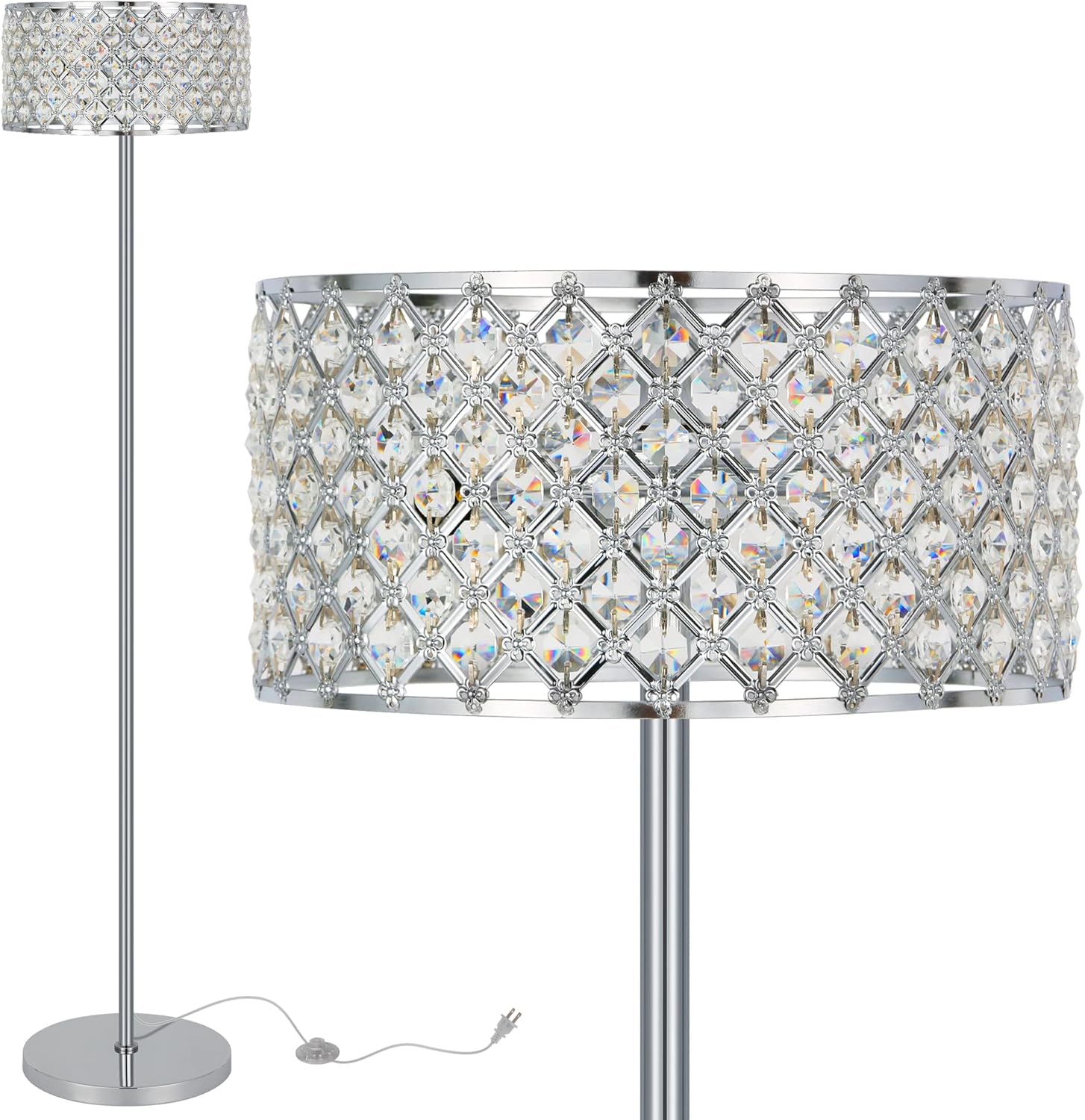 Hykolity Elegant Crystal Floor Lamp, Bedroom Standing Lights, 60 Inch Tall Pole Accent Lighting for Mid Century, Modern & Contemporary Style, Suitable for Bedroom, Living Room, Office